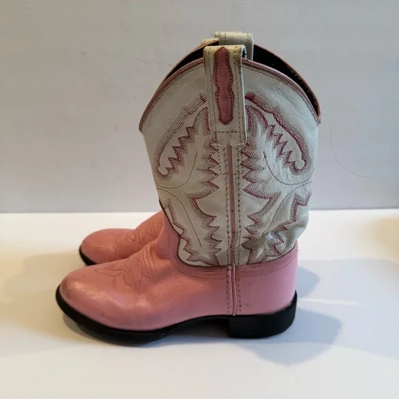Elegant Pink and White Western Cowboy Boots Kids Girl Size 13 - Picture 3 of 12